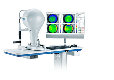 Diagnosegerät Combi Wavefront Analyzer mit Ergebnisbilschirm auf weißem Grund