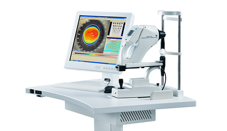 Diagnostic device Corneal Wavefront Analyzer with results screen on white background