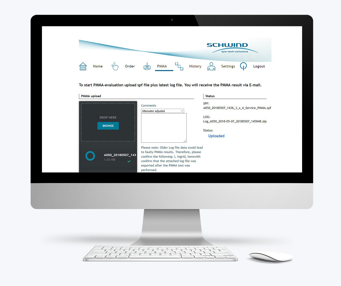Screenshot of a PMMA evaluation