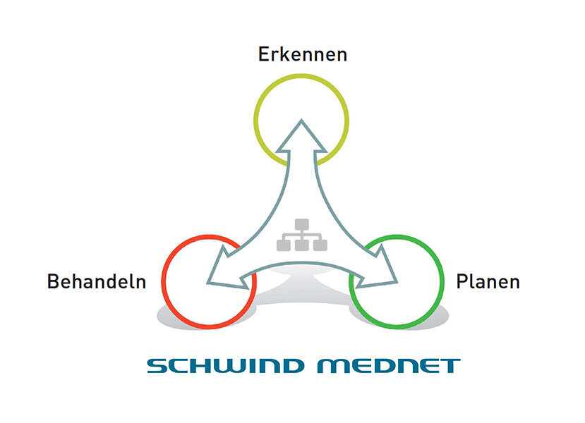 Grafik mit drei Pfeilen zum Thema SCHWIND Mednet in deutsch