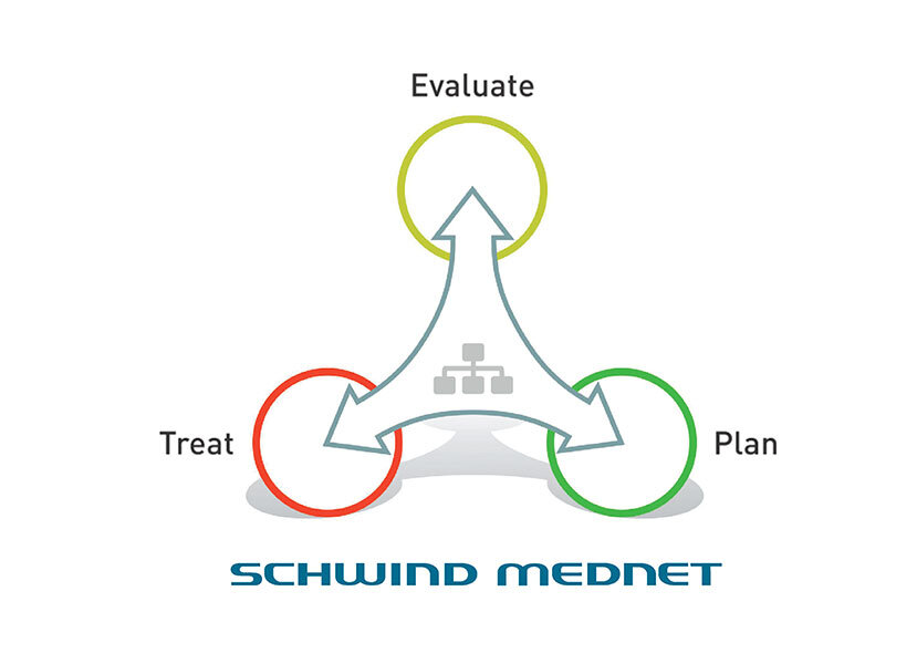 Graphic with three arrows on the topic SCHWIND Mednet in english